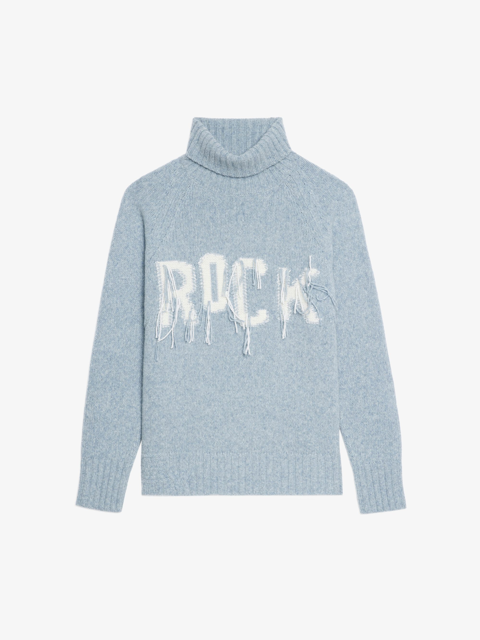 Mora Wool Rock Sweater - High neck sweater with love embroidery on front.